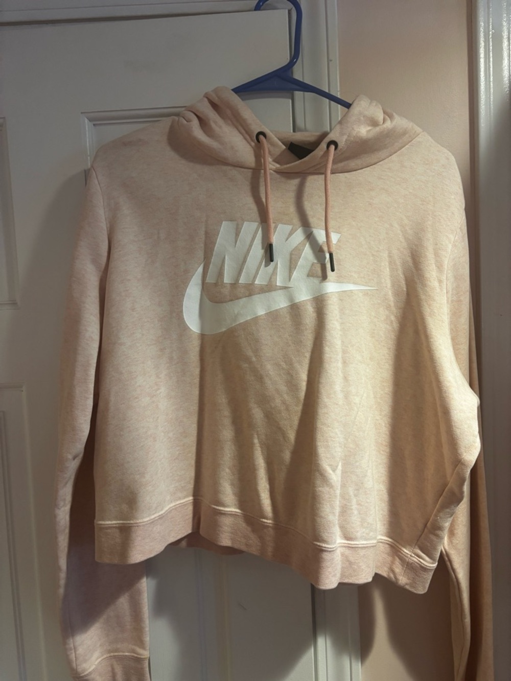 Nike Women's Pale Pink Cropped Hoodie with White Logo